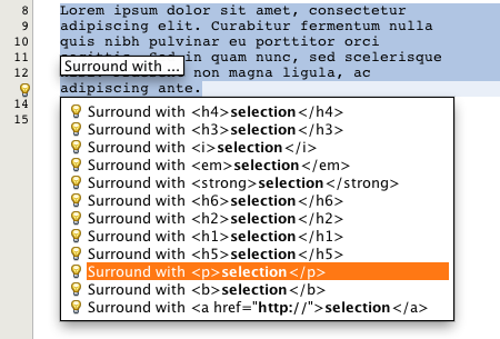 Markup existing text blocks with zen-coding for Netbeans