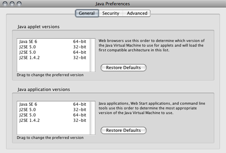 OS X Java Preferences