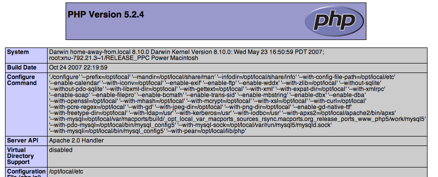 PHP Info display