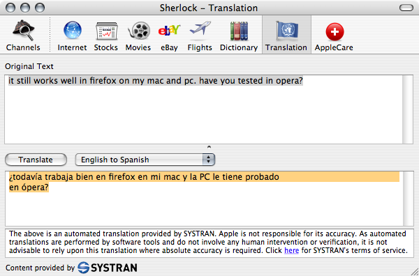 Translation with Apple's Sherlock 